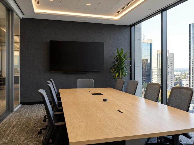 Conference room with charcoal acoustic wallcovering panels